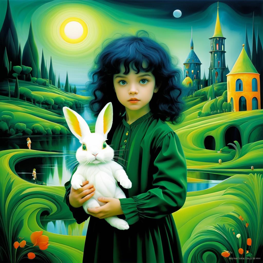 Dreamlike Scene of a Child and Rabbit