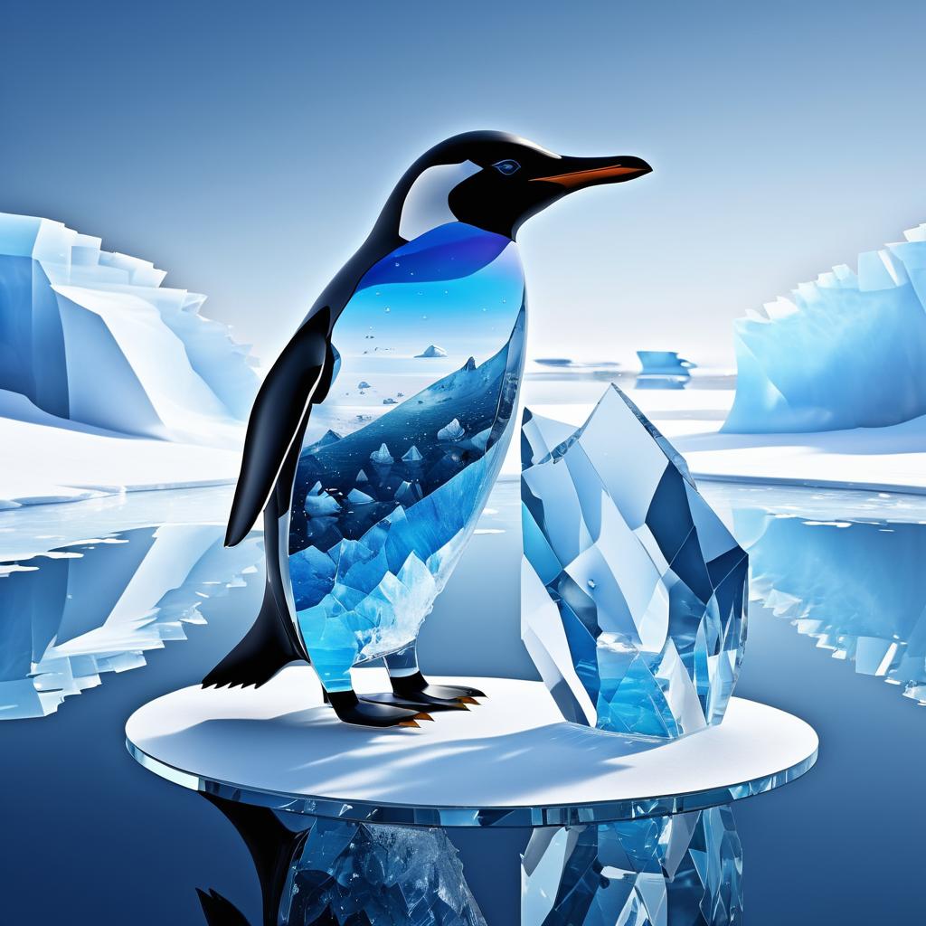 Enchanted 3D Penguin Sculpture in Ice