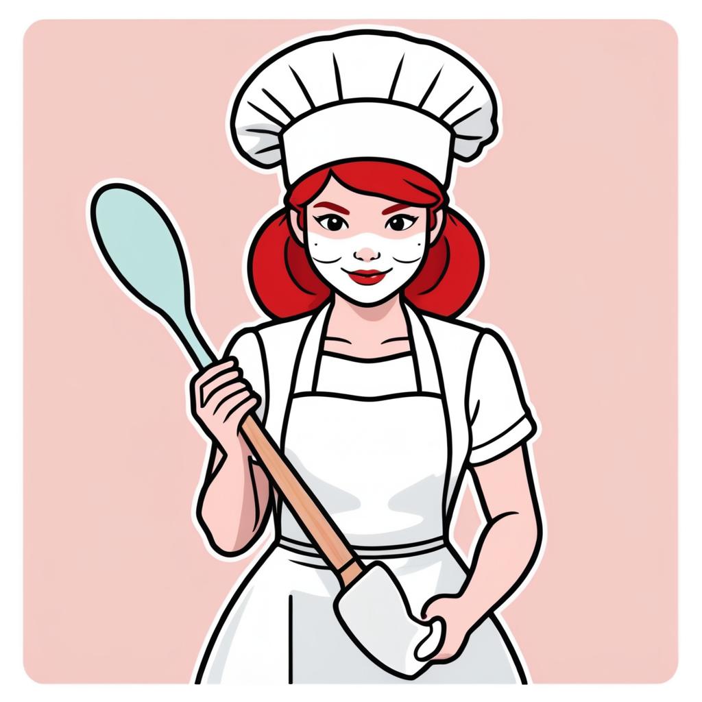 Charming Red-Haired Chef Line Art