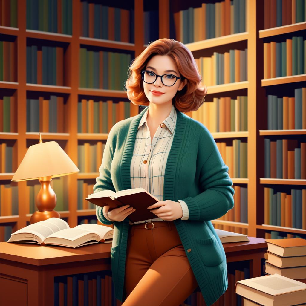 Charming Librarian in Cozy Library Setting