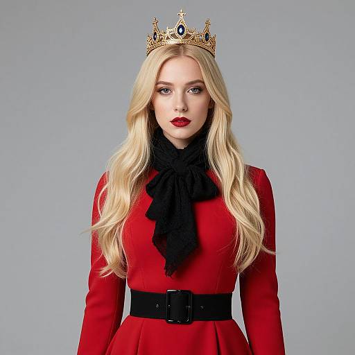 Blonde Woman with Crown and Red Dress