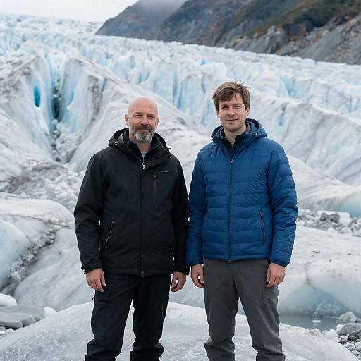 Two Men Standing by Glacier