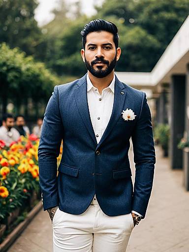 Stylish Man in Blue Shaadi Suit Outdoors