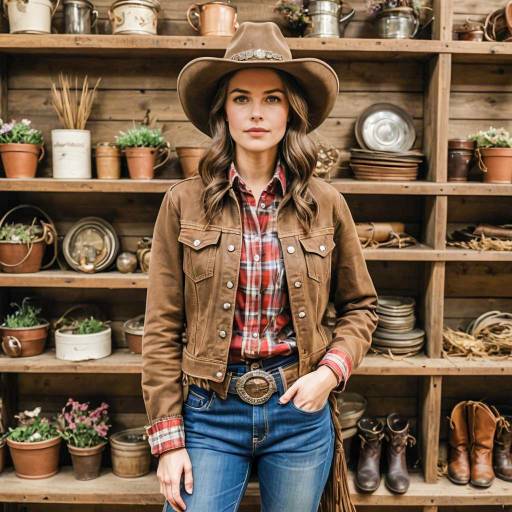 Woman in Cowgirl Outfit in Rustic Flower Shop