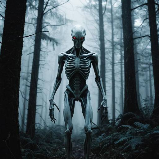 Alien Specter in Foggy Dark Forest