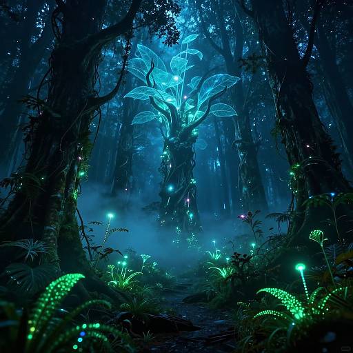 Bioluminescent Alien Forest Scene