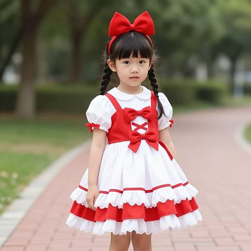 Young Girl in Red and White Dress