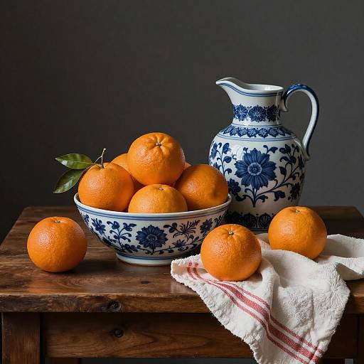 Photorealistic Still Life of Oranges