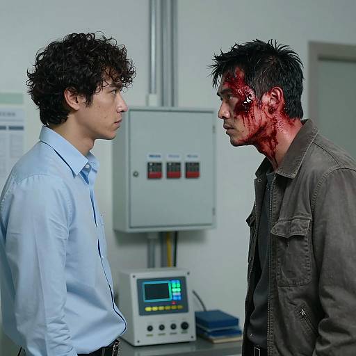 Dramatic Scene of Two Men in Conflict