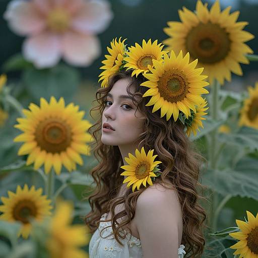 Ethereal Woman with Sunflower Adornments