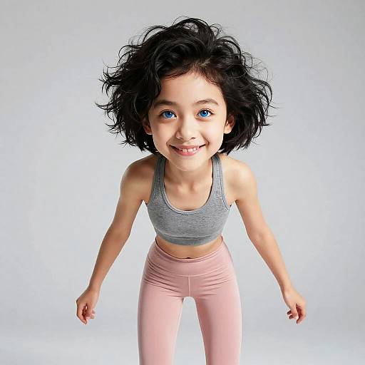 Smiling Girl in Gym Outfit with Blue Eyes