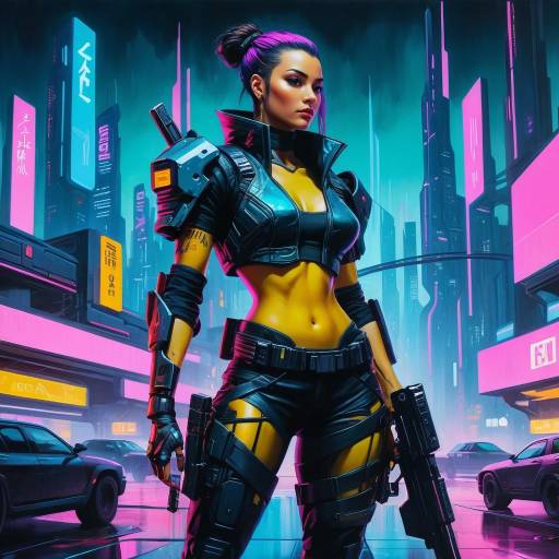 Neon Cyberpunk Bounty Hunter in Action Neon Cyberpunk Bounty Hunter in Action