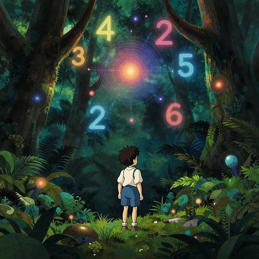 Mystical Jungle Explorer with Cosmic Geometry