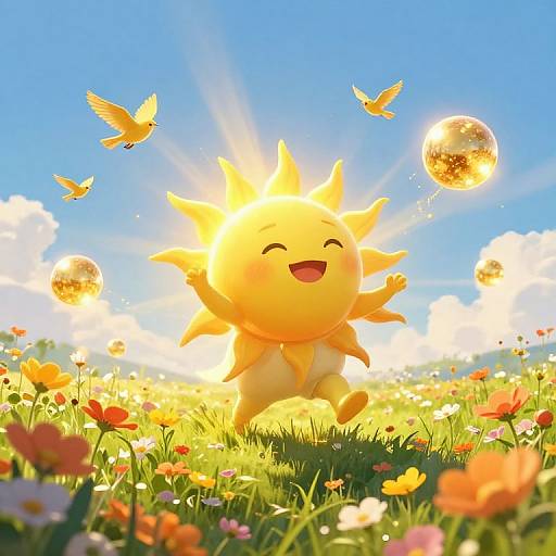 Joyful Sun and Whimsical Flower Dance