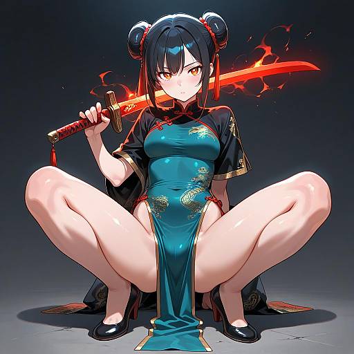 Glowing Sword Chinese Style Female Warrior