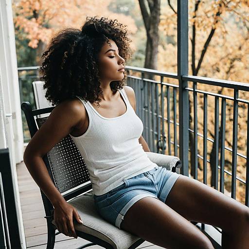 Relaxed Woman Sitting on Balcony Chair