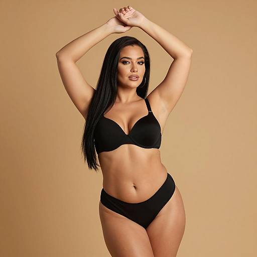 Confident Curvy Woman in Black Lingerie