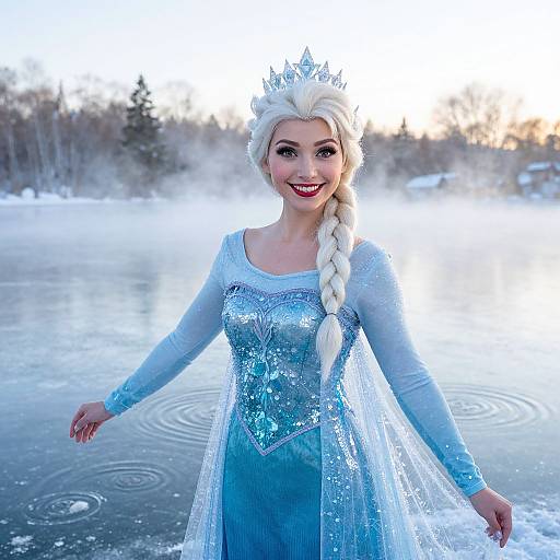Vibrant Elsa Costume by Frozen Lake