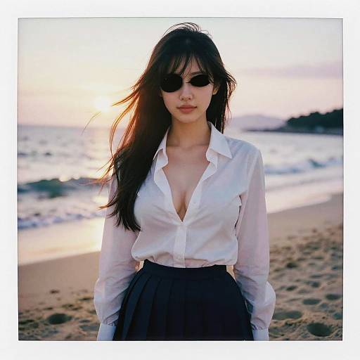 Woman at Beach Sunset in School Uniform