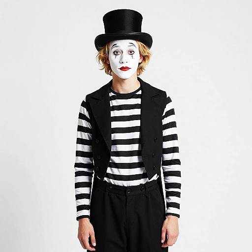 Young Male Mime in Black and White Costume
