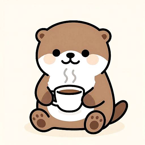 Playful Otter Holding Coffee Cup