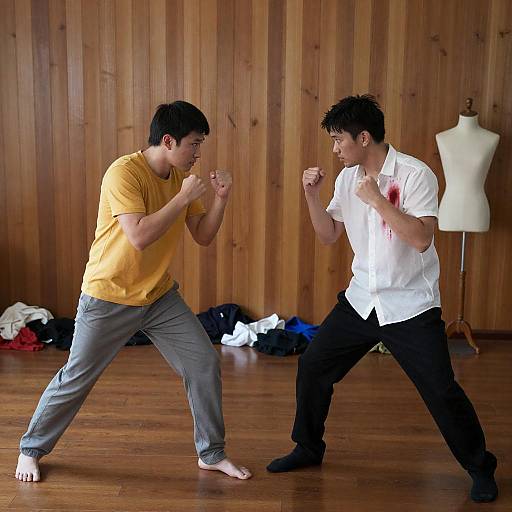 Intense Standoff in a Wooden Room