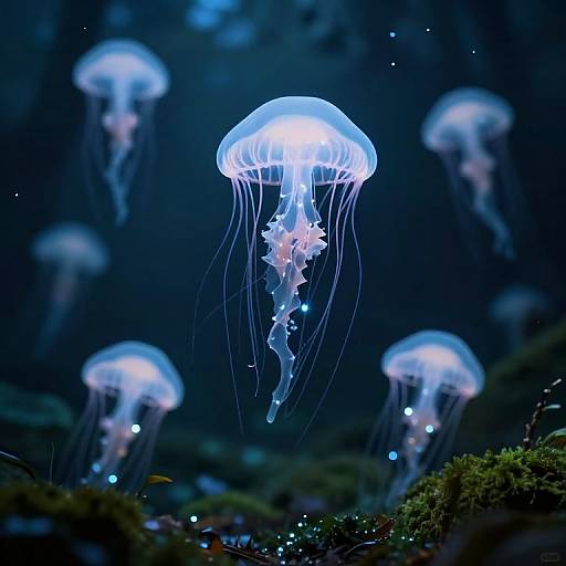 Ethereal Jellyfish in Shadowed Forest