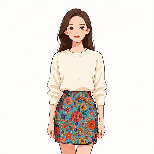 Smiling Woman in Casual Floral Skirt