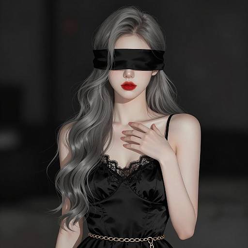 Elegant Blindfolded Woman in Dark Atmosphere