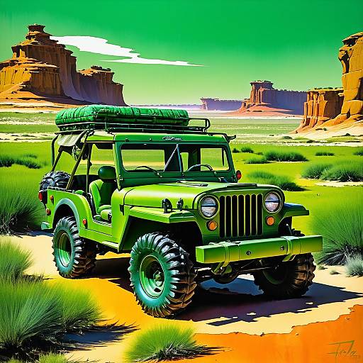 Vibrant Jeep Artwork Inspired by Frazetta