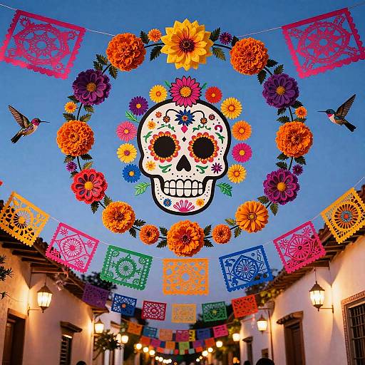 Vibrant Papel Picado Dia de los Muertos