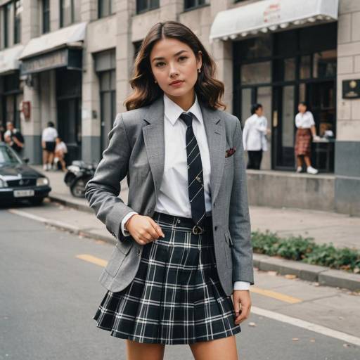 Young Woman in Preppy School Uniform on Street