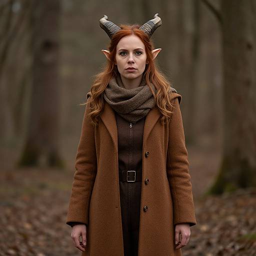 Woodland Elf Woman in Brown Coat