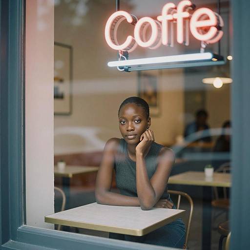 African Woman Sitting in Coffee Shop