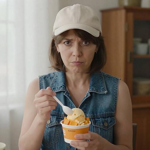 Confused Woman Enjoying Pumpkin Ice Cream