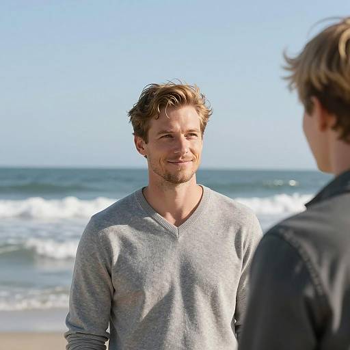 Smiling Encounter by the Ocean