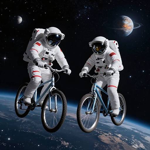 Astronauts Biking in Zero Gravity