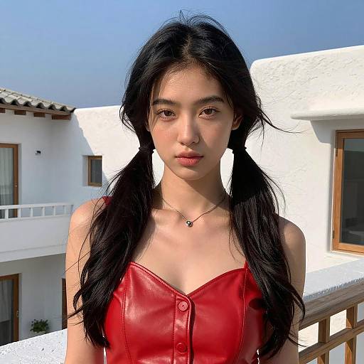 Stylish Young Woman in Vibrant Setting