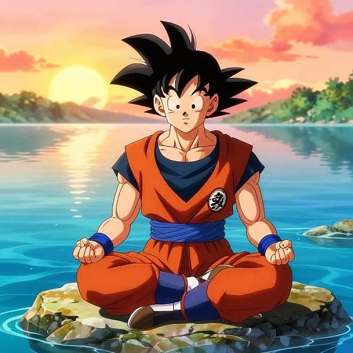Bald Goku Meditating by Lake