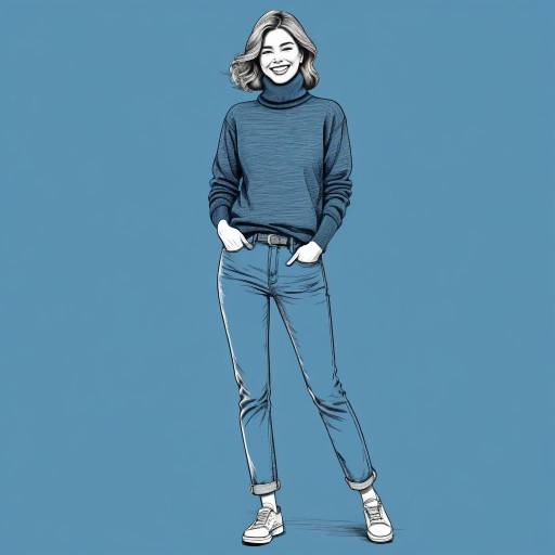 Smiling Woman in Blue Turtleneck Sweater