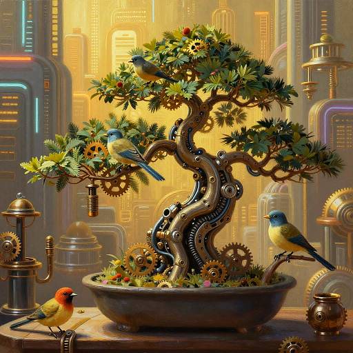 Futuristic Robotic Bonsai Garden