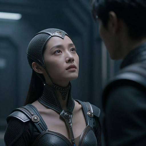 Woman With Metallic Headpiece In Corridor