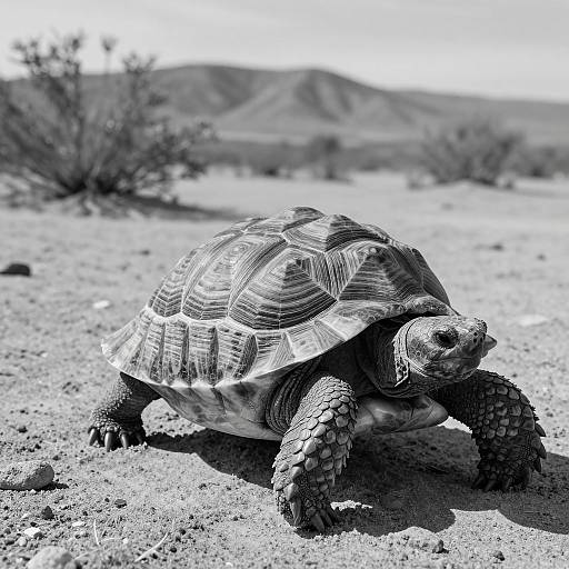 Desert Tortoise in Monochrome Landscape