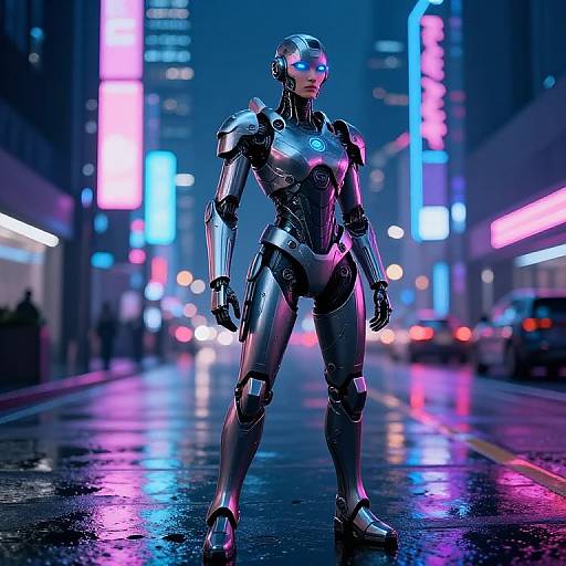 Futuristic Android in Neon Cyberpunk City