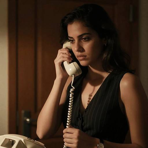 Intense Woman with Vintage Phone Portrait