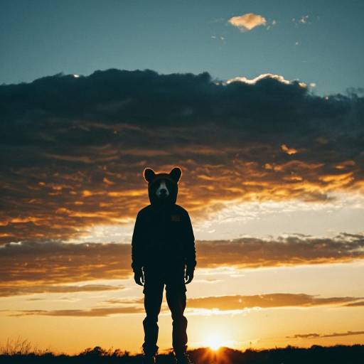 Person Wearing Bear Mask at Sunset