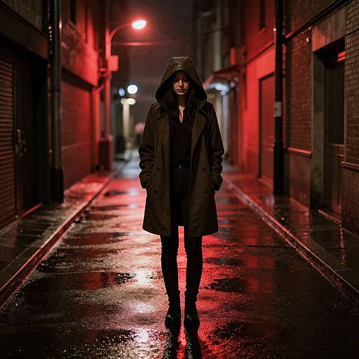 Lonely Woman in Rainy Neon Alley