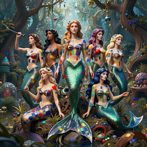 Realistic Disney Princesses with Mondrian Patterns