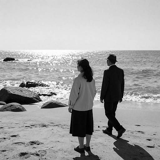 Vintage Couple on Sunlit Beach