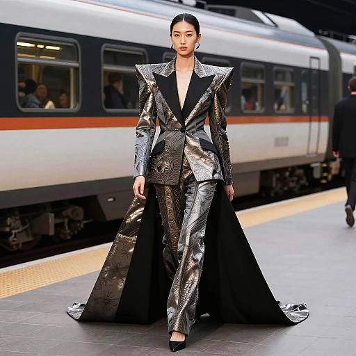 Avant-Garde Suit with Extravagant Train